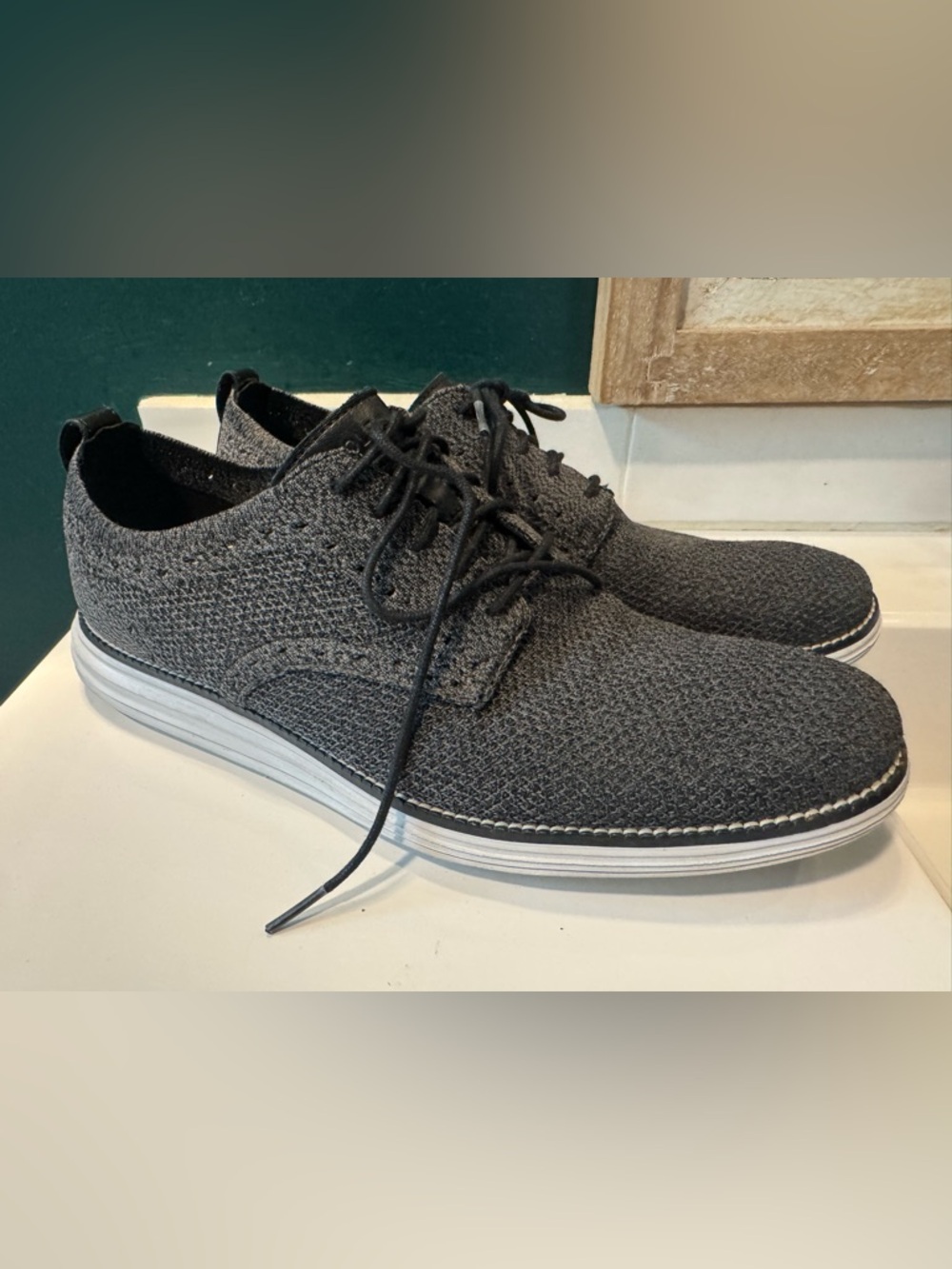 Size 12 Cole Haan - Men's Casual Knit Lace-Up Shoes - Charcoal Gray - Picture 2 of 8